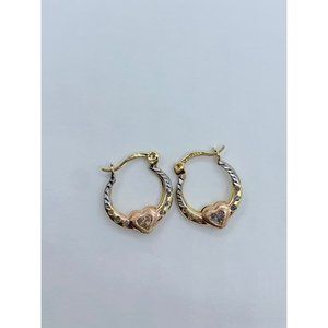 10k solid gold earrings hoop girl women shrimp heart Multi-tone